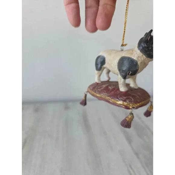 Paper mache bulldog terrier Boston dog puppy ornament pillow Xmas tree - Picture 3 of 9